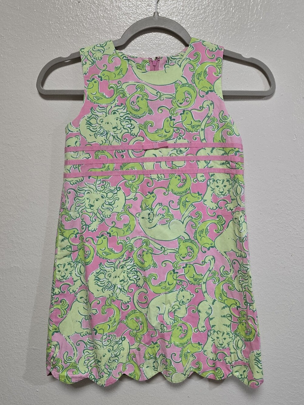 Lilly Pulitzer Fried Catfish Vintage Sleeveless Shift Dress Pink Green Size 6X